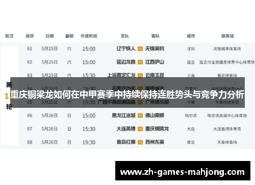 重庆铜梁龙如何在中甲赛季中持续保持连胜势头与竞争力分析